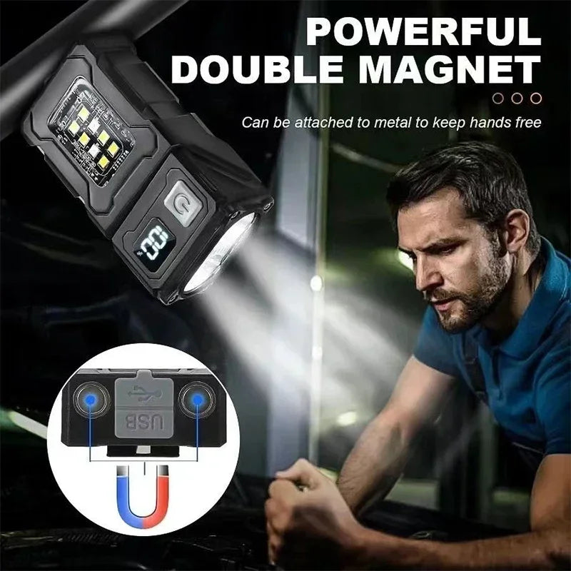 Mini Linterna LED Recargable USB con Imán Trasero | Camping, Emergencias y Uso Multifuncional