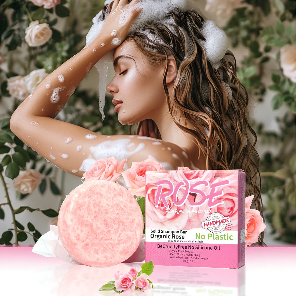 Shampoo sólido artesanal de rosa | Nutritivo, aroma floral y control grasa