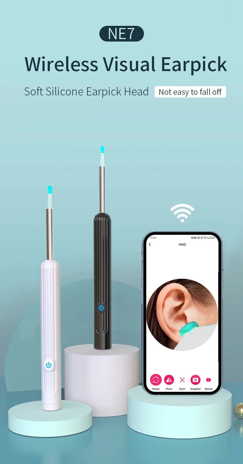 Limpiador de Oídos Inteligente 1296 P con Cámara y Wi-Fi – Earpick USB-C, 6 LED, Visualización en App