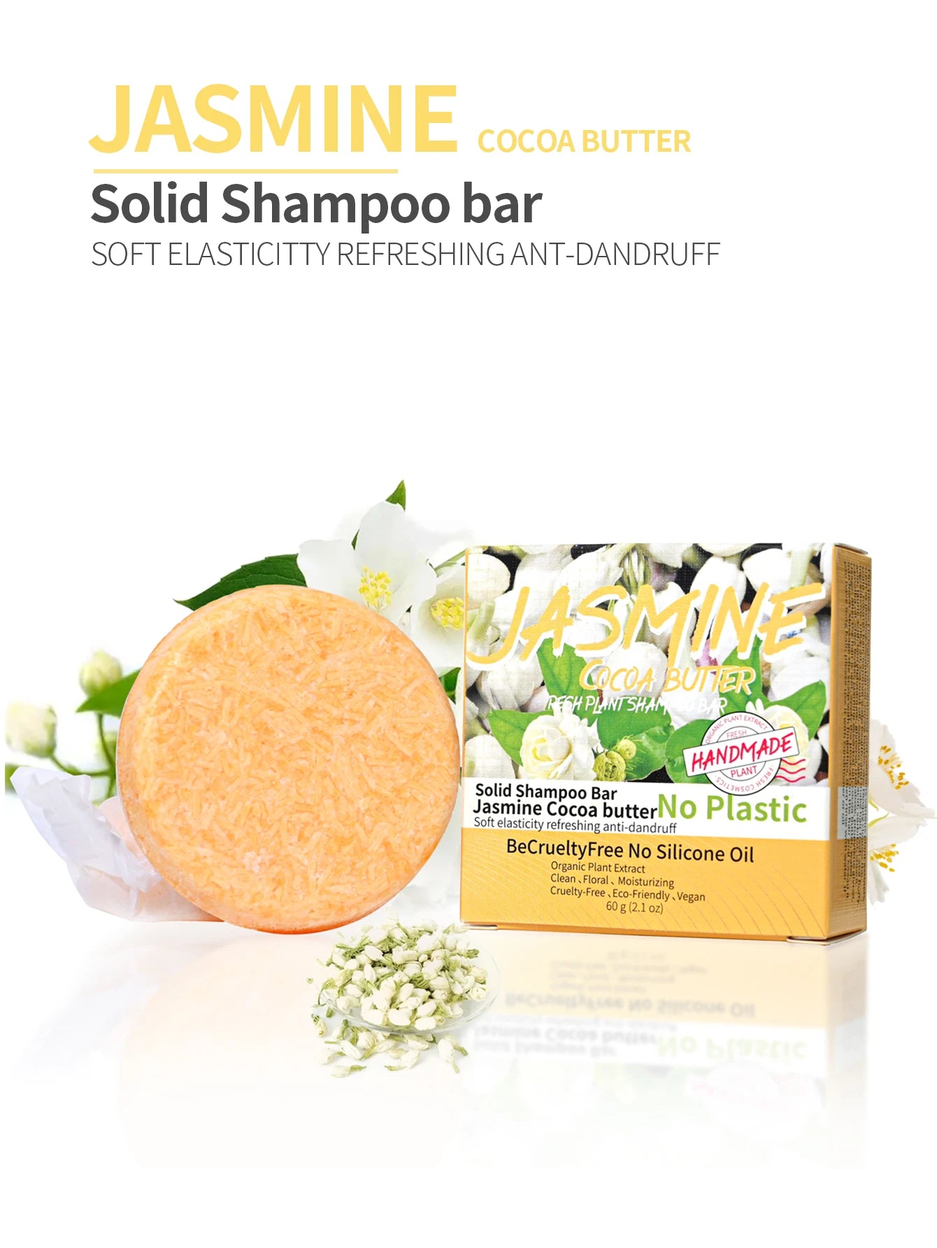 Shampoo sólido artesanal de jazmín | Control de grasa y frescura