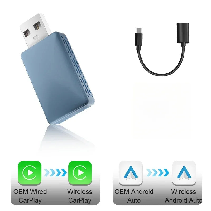 Adaptador CarPlay Android Auto 2en1 Inalámbrico USB Plug & Play