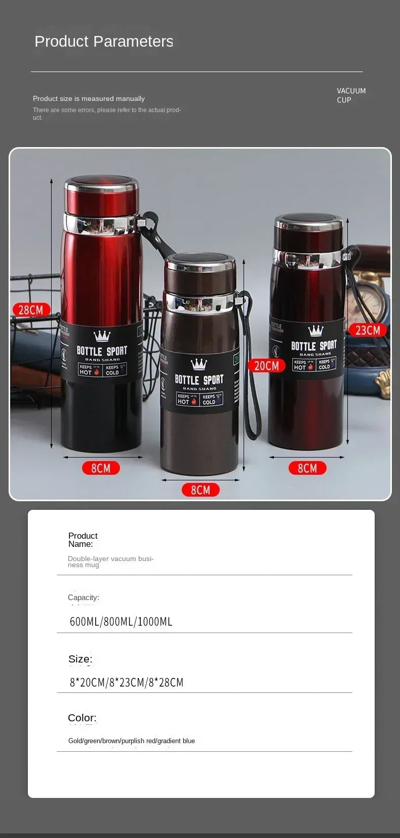 Botella Térmica 1 L de Acero Inoxidable – Termo para Agua, Té y Café (Libre de BPA)