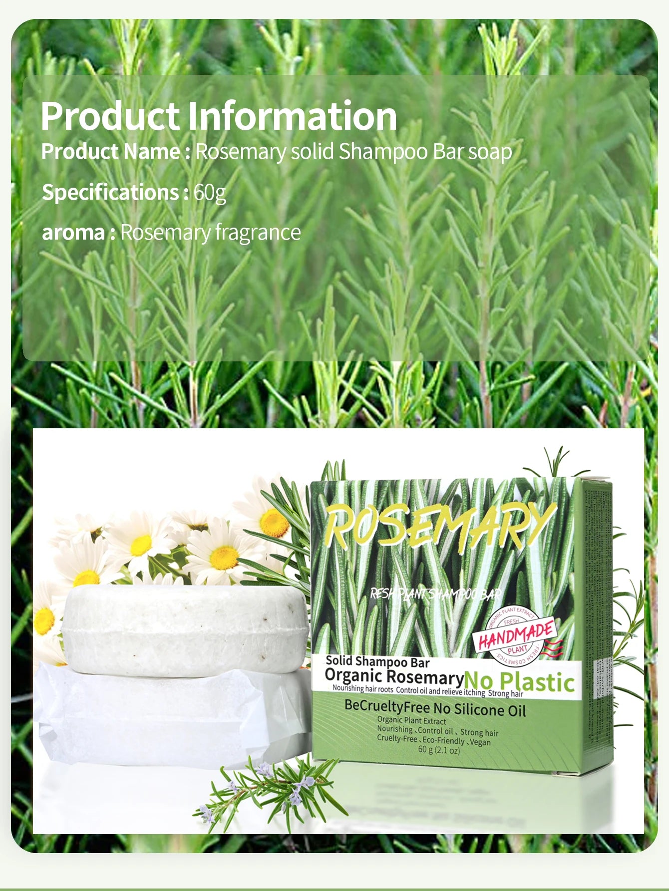 Shampoo en Barra de Romero 60g | Anticaspa y Control Grasa