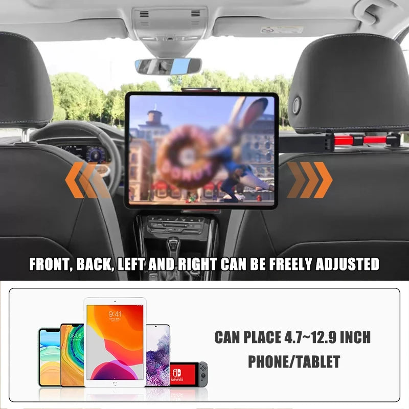 Soporte de Reposacabezas para Auto 360° Telescópico – Teléfono y Tablet 5″–12,9″