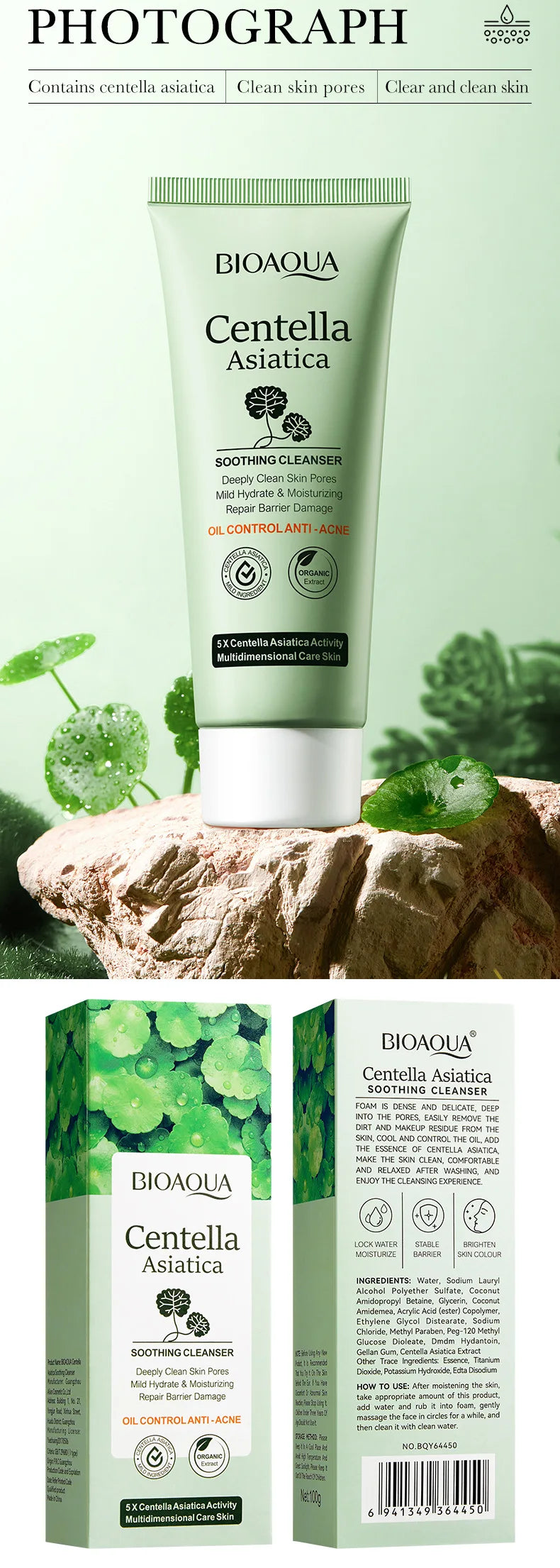 Limpiador Facial BIOAQUA Centella Asiática Control Grasa 100g