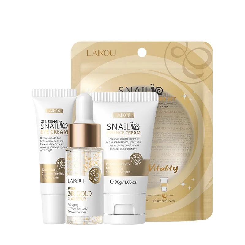 Set de Cuidado Facial LAIKOU: Crema, Serum y Contorno de Ojos