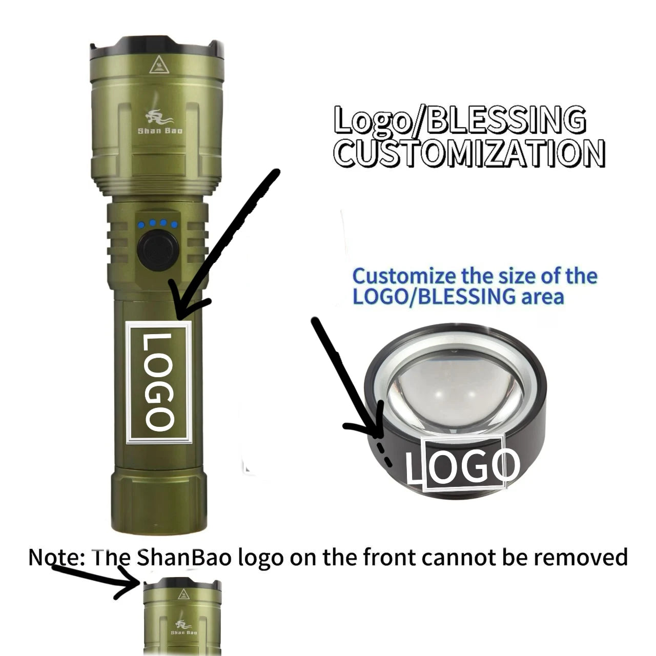 Linterna LED Shan Bao 3000 LM Impermeable con Zoom – Recargable, 5000 mAh, Ilumina a +500 m y Enciende Objetos