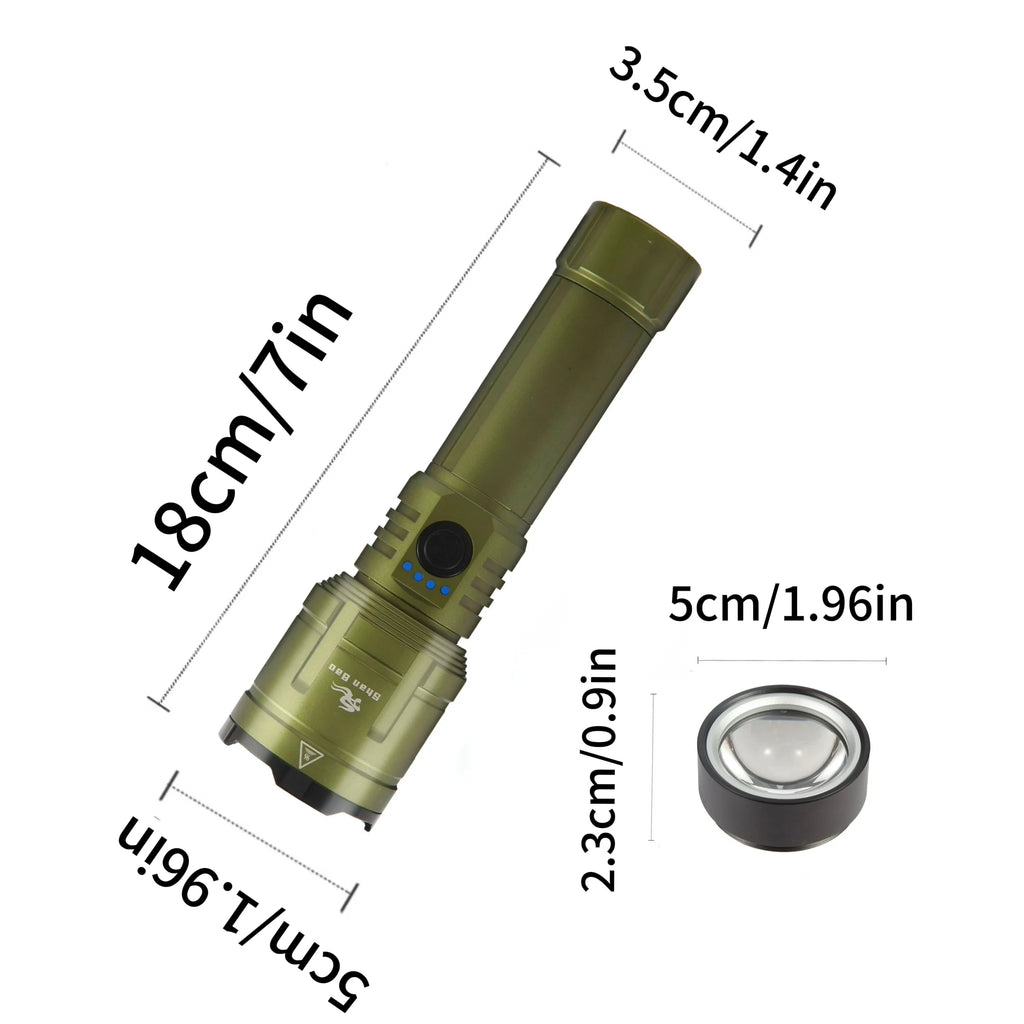 Linterna LED Shan Bao 3000 LM Impermeable con Zoom – Recargable, 5000 mAh, Ilumina a +500 m y Enciende Objetos