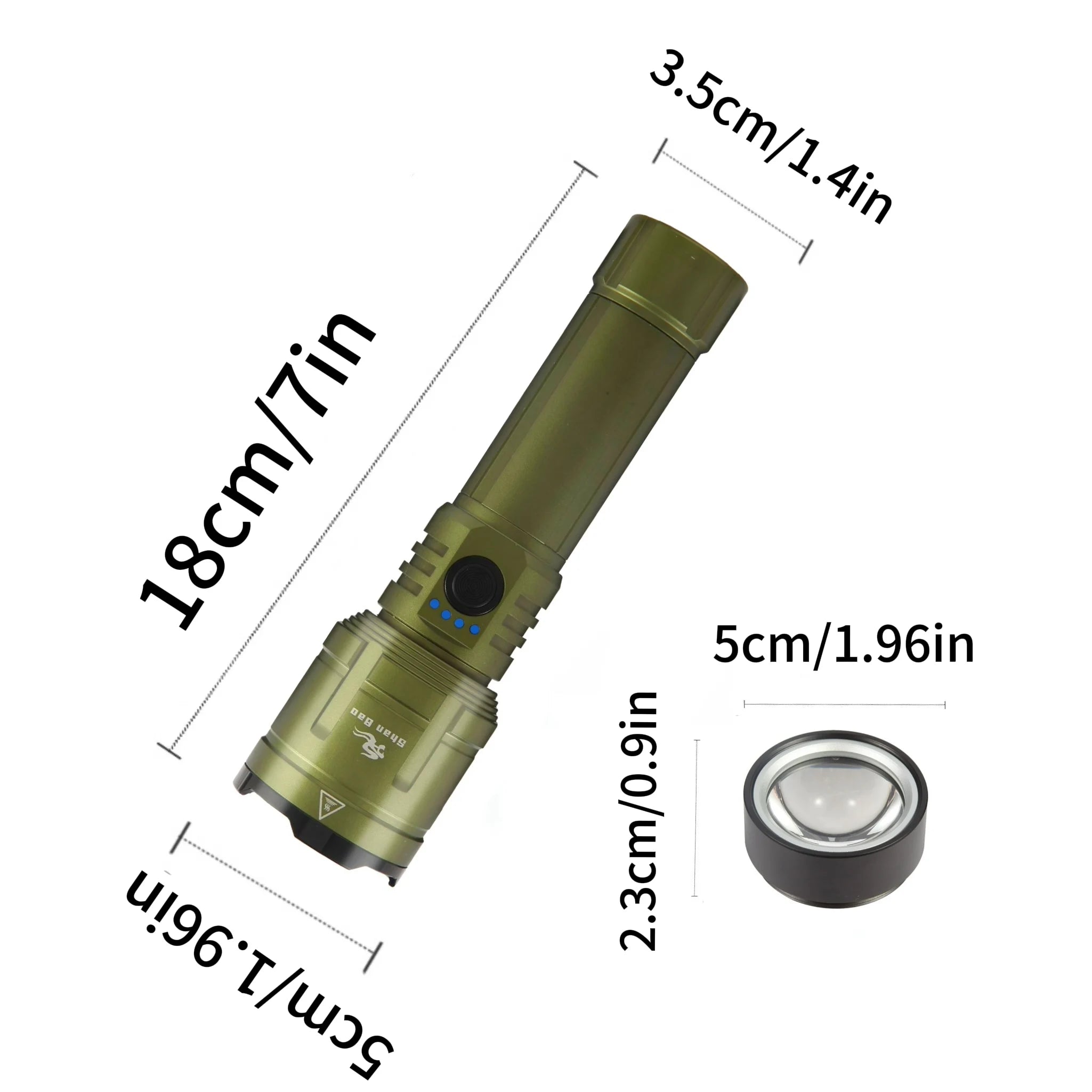 Linterna LED Shan Bao 3000 LM Impermeable con Zoom – Recargable, 5000 mAh, Ilumina a +500 m y Enciende Objetos