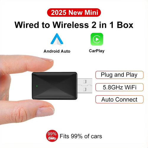 Adaptador CarPlay Android Auto 2en1 Inalámbrico USB Plug & Play
