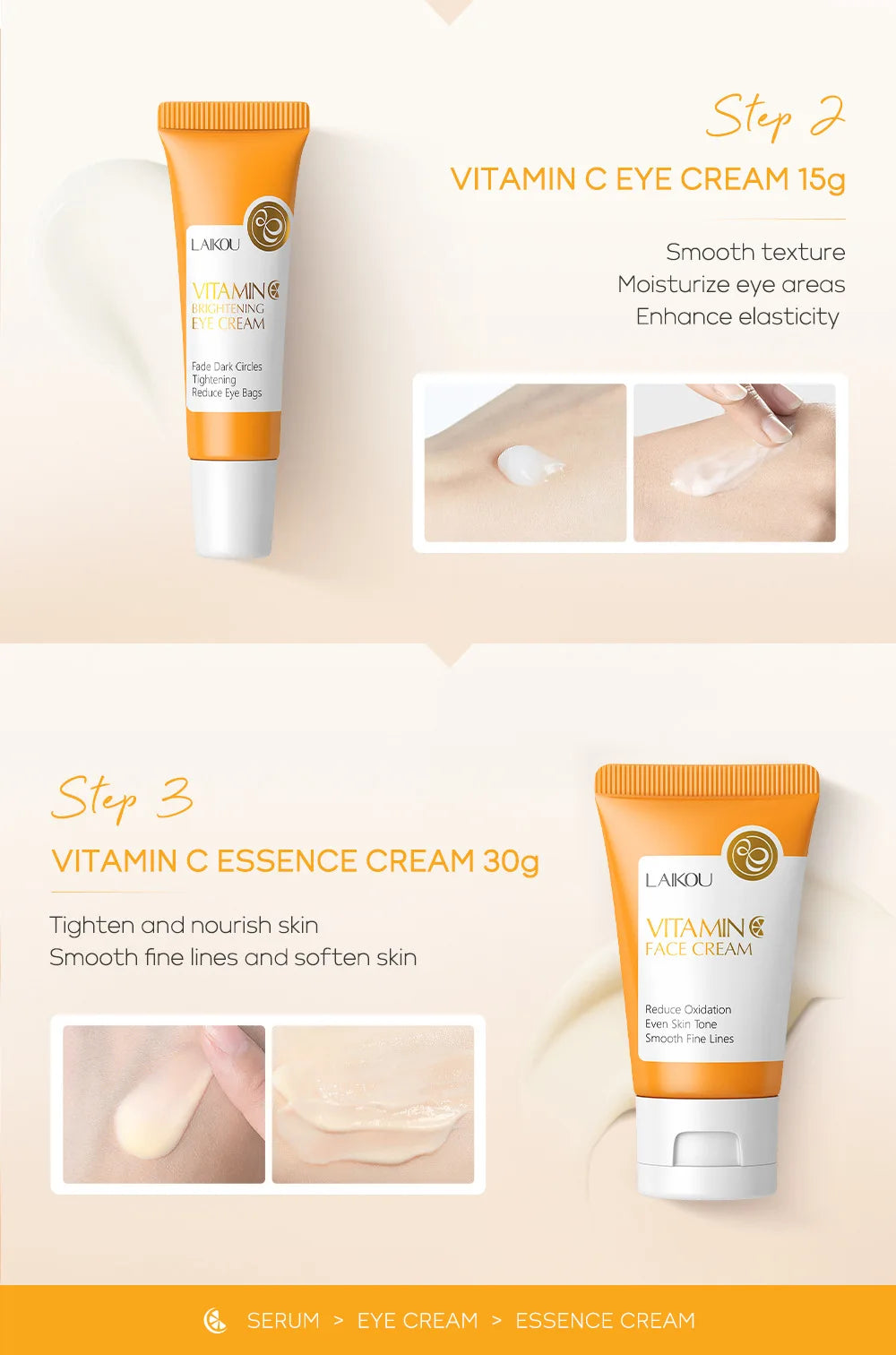 Set de Cuidado Facial LAIKOU: Crema, Serum y Contorno de Ojos