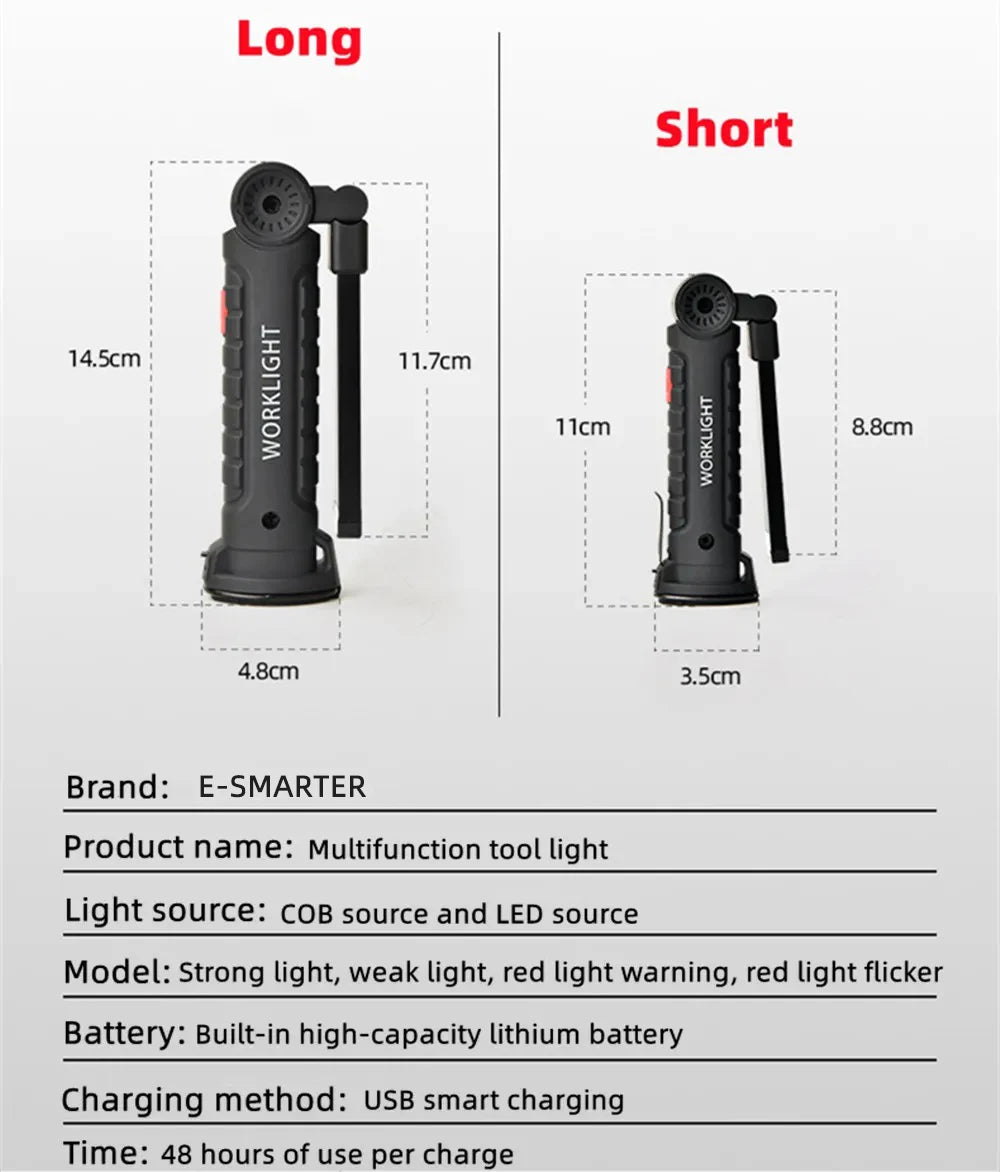 Linterna LED COB Portátil Recargable ESMARTER | Magnética 360° USB para Camping y Trabajo