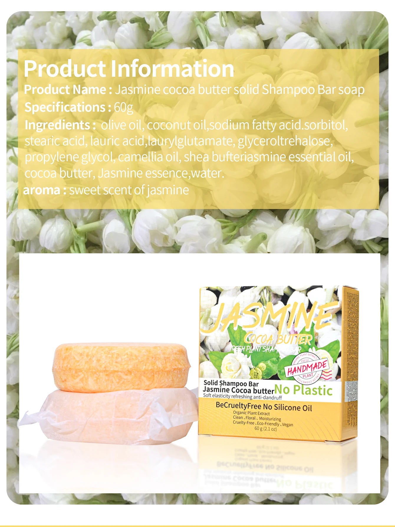 Shampoo sólido artesanal de jazmín | Control de grasa y frescura