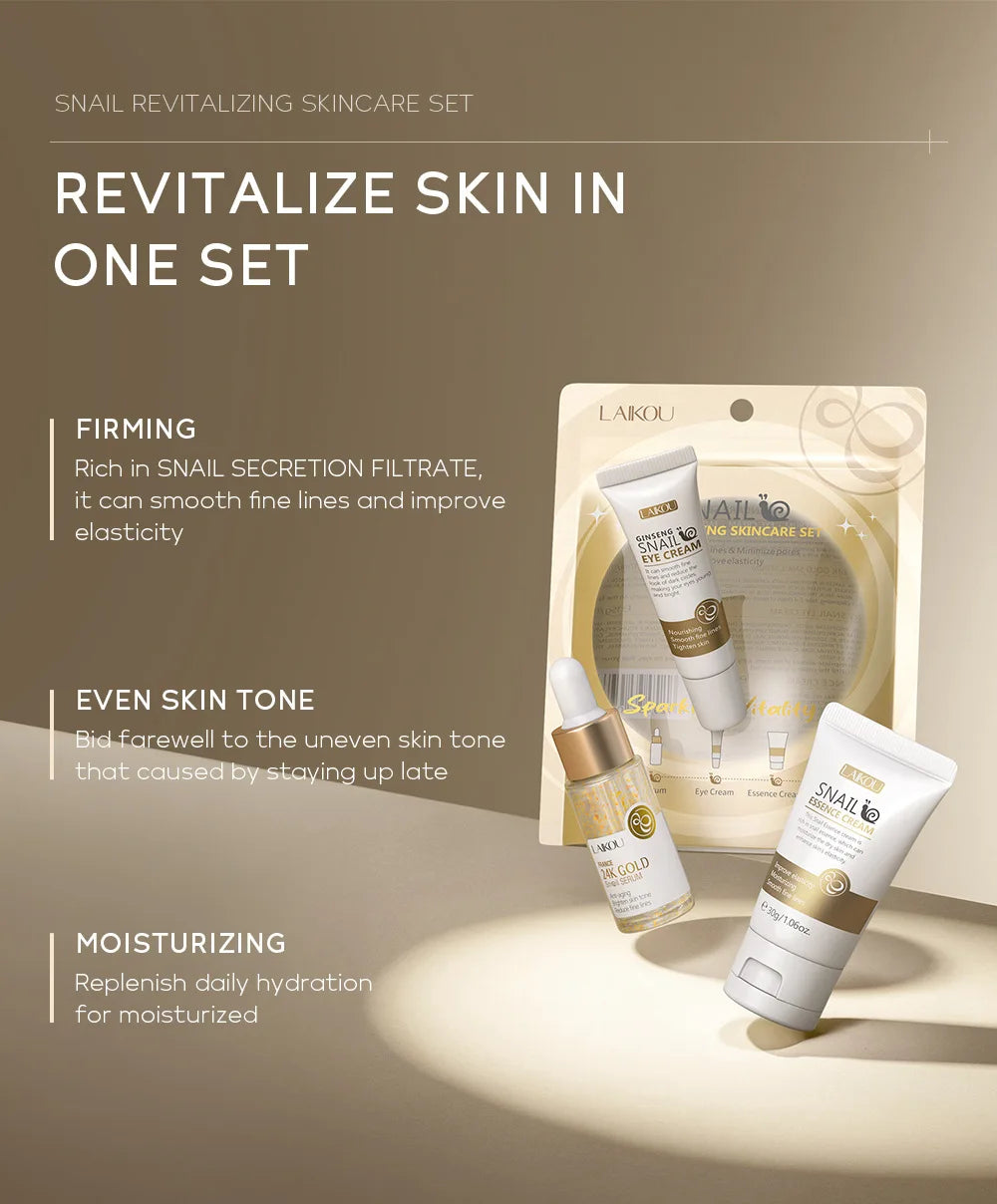 Set de Cuidado Facial LAIKOU: Crema, Serum y Contorno de Ojos