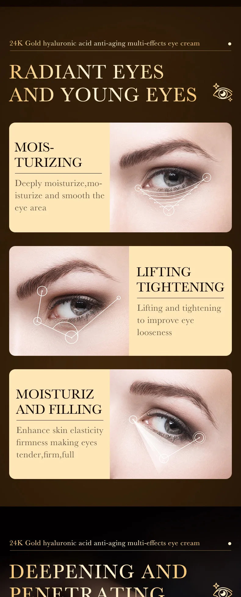 Crema Contorno de Ojos con Oro 24k y Ácido Hialurónico Anti Ojeras