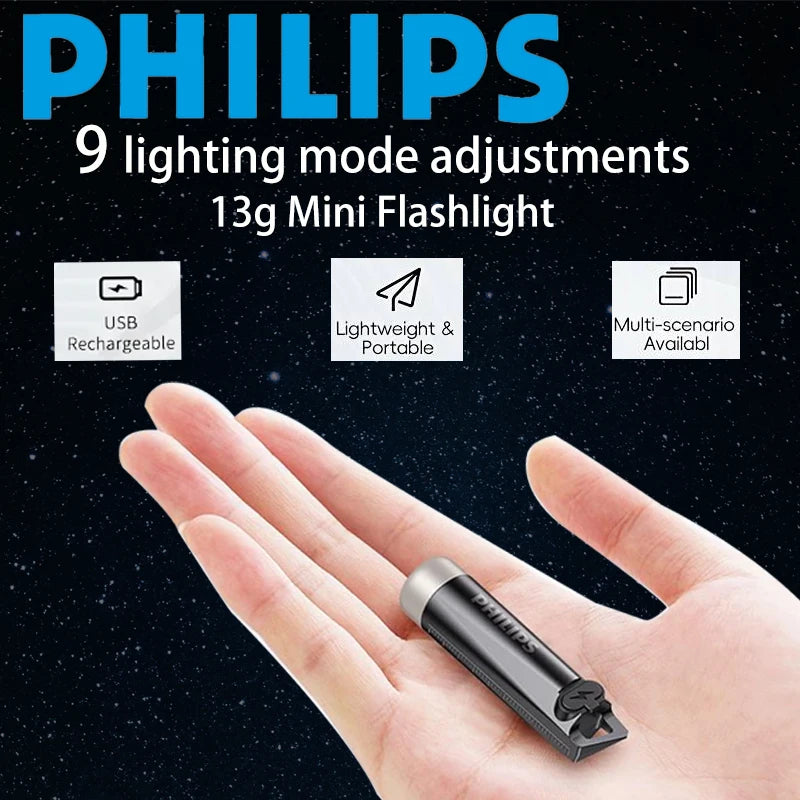 Philips Linterna LED Recargable Mini EDC SFL1121 | Llavero, Camping  500LM