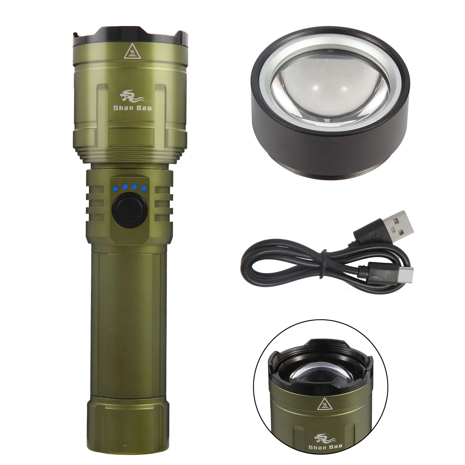Linterna LED Shan Bao 3000 LM Impermeable con Zoom – Recargable, 5000 mAh, Ilumina a +500 m y Enciende Objetos