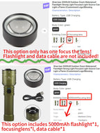 Linterna LED Shan Bao 3000 LM Impermeable con Zoom – Recargable, 5000 mAh, Ilumina a +500 m y Enciende Objetos