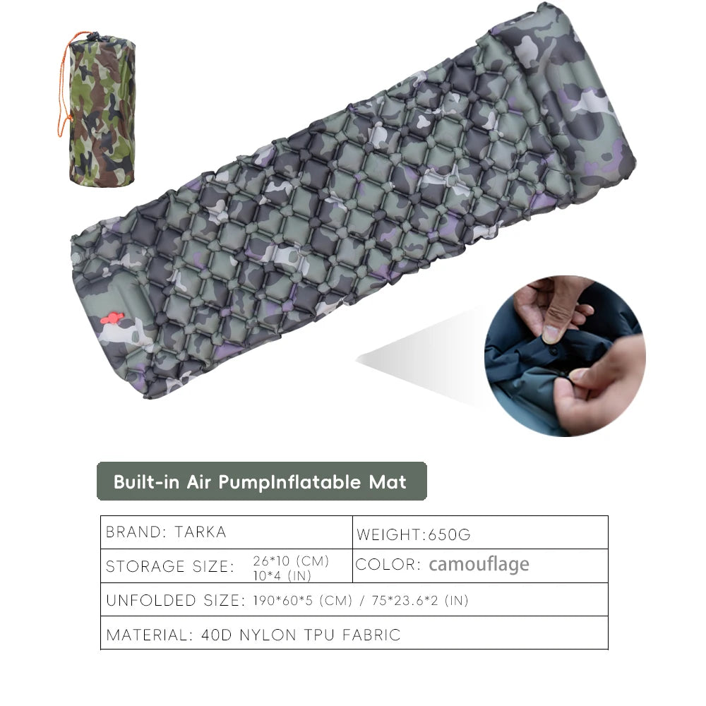 Colchoneta Inflable TARKA con Bomba Integrada y Almohada – 190×60 cm, 650 g