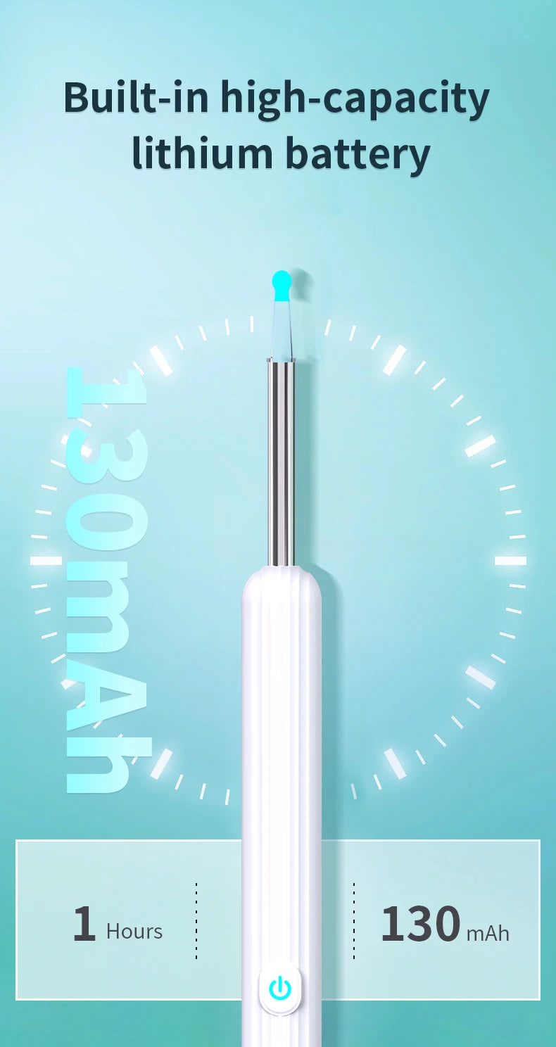 Limpiador de Oídos Inteligente 1296 P con Cámara y Wi-Fi – Earpick USB-C, 6 LED, Visualización en App
