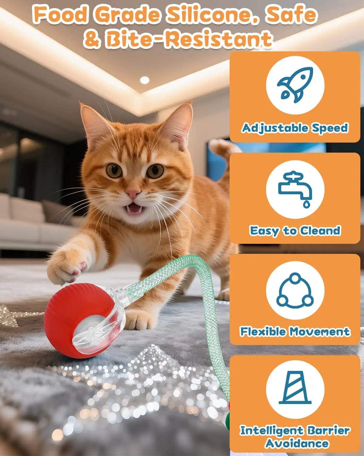 Pelota Interactiva Inteligente para Gatos | Juguete Automático Recargable con Cola y Sensores
