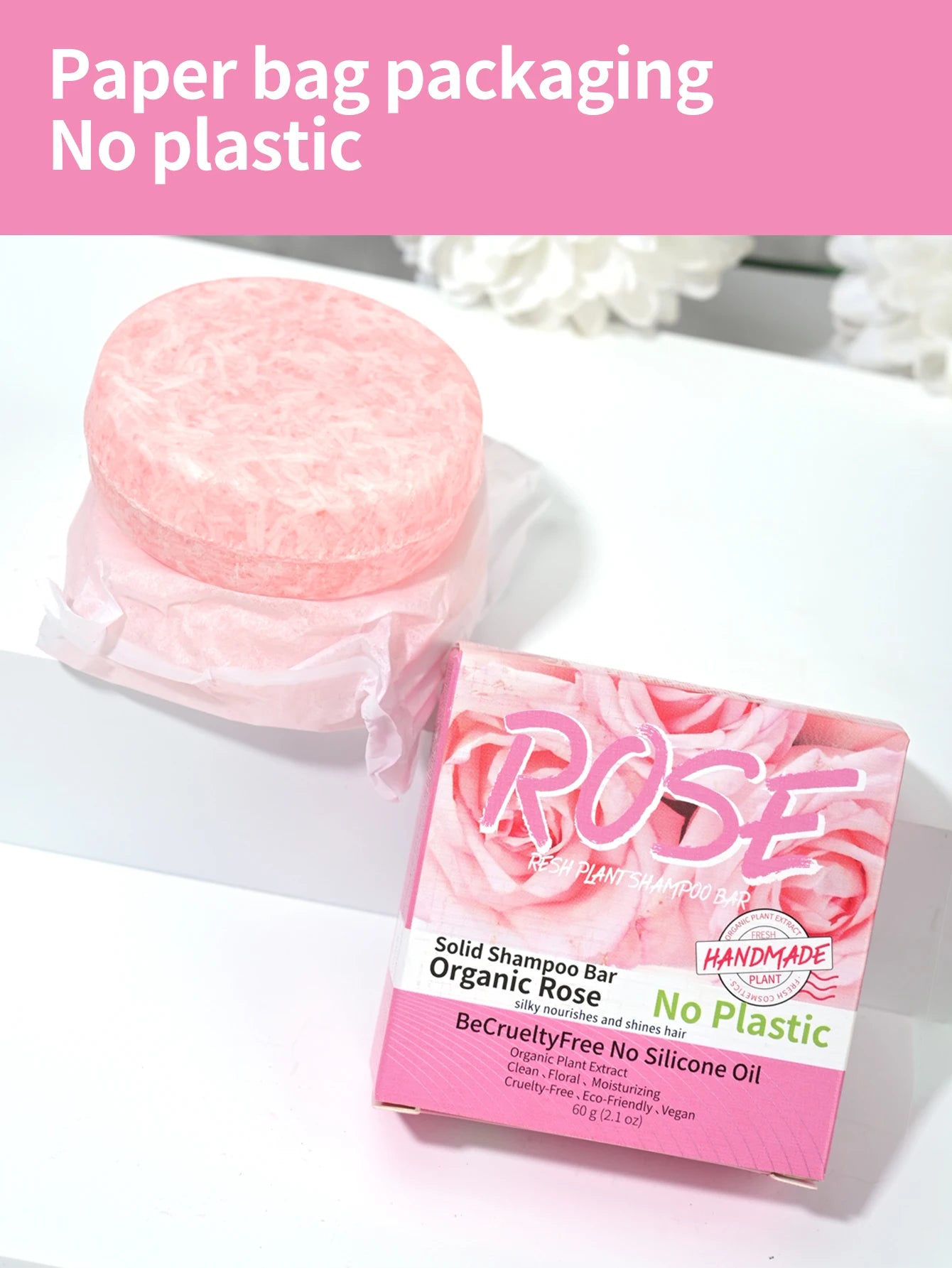 Shampoo sólido artesanal de rosa | Nutritivo, aroma floral y control grasa