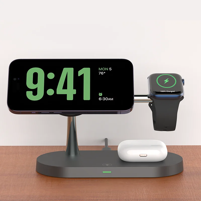 Cargador Inalámbrico 3 en 1 TIMESS 15W – iPhone 12–16, Apple Watch 4–10 y AirPods Pro (USB-C)