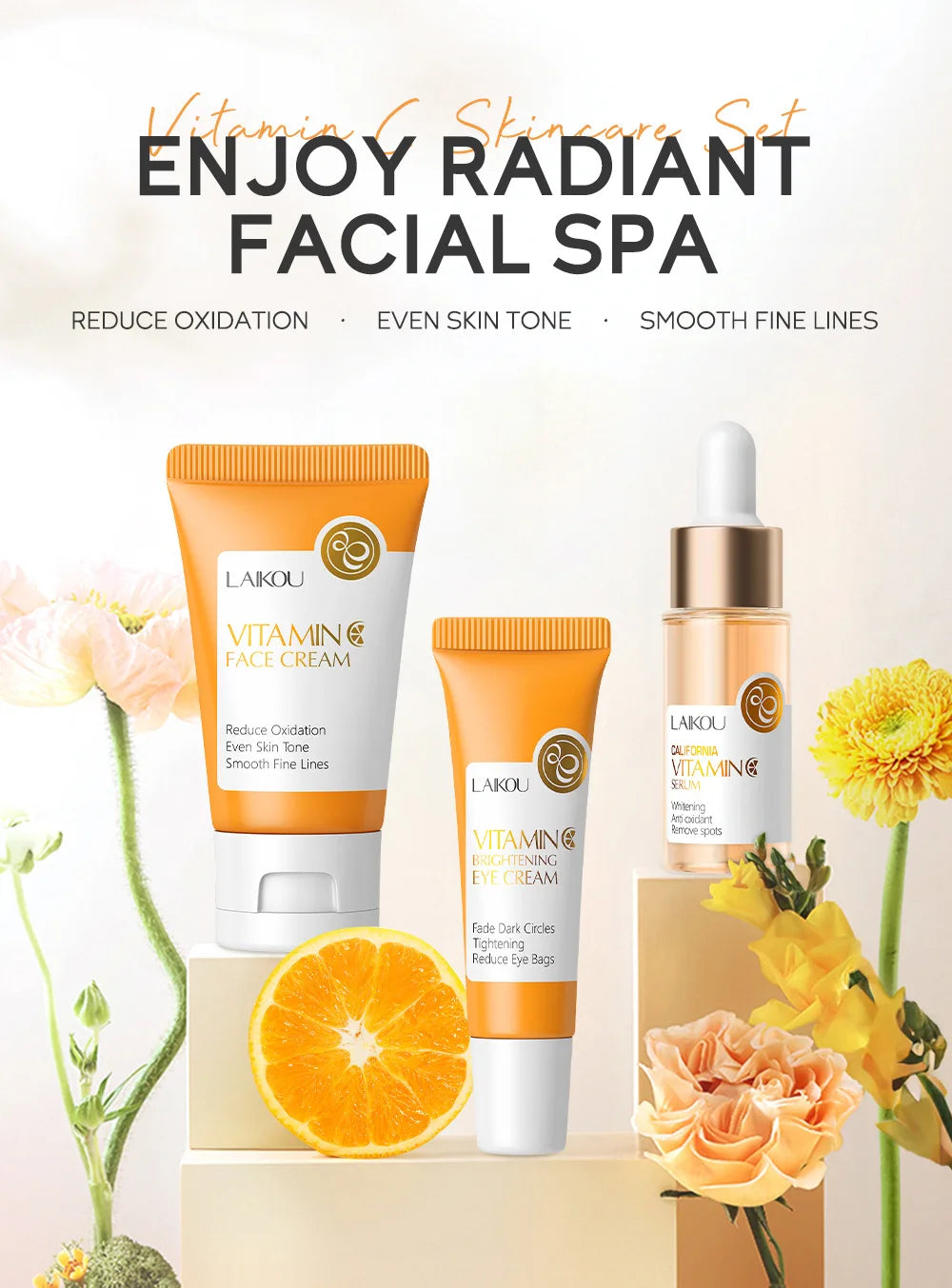 Set de Cuidado Facial LAIKOU: Crema, Serum y Contorno de Ojos