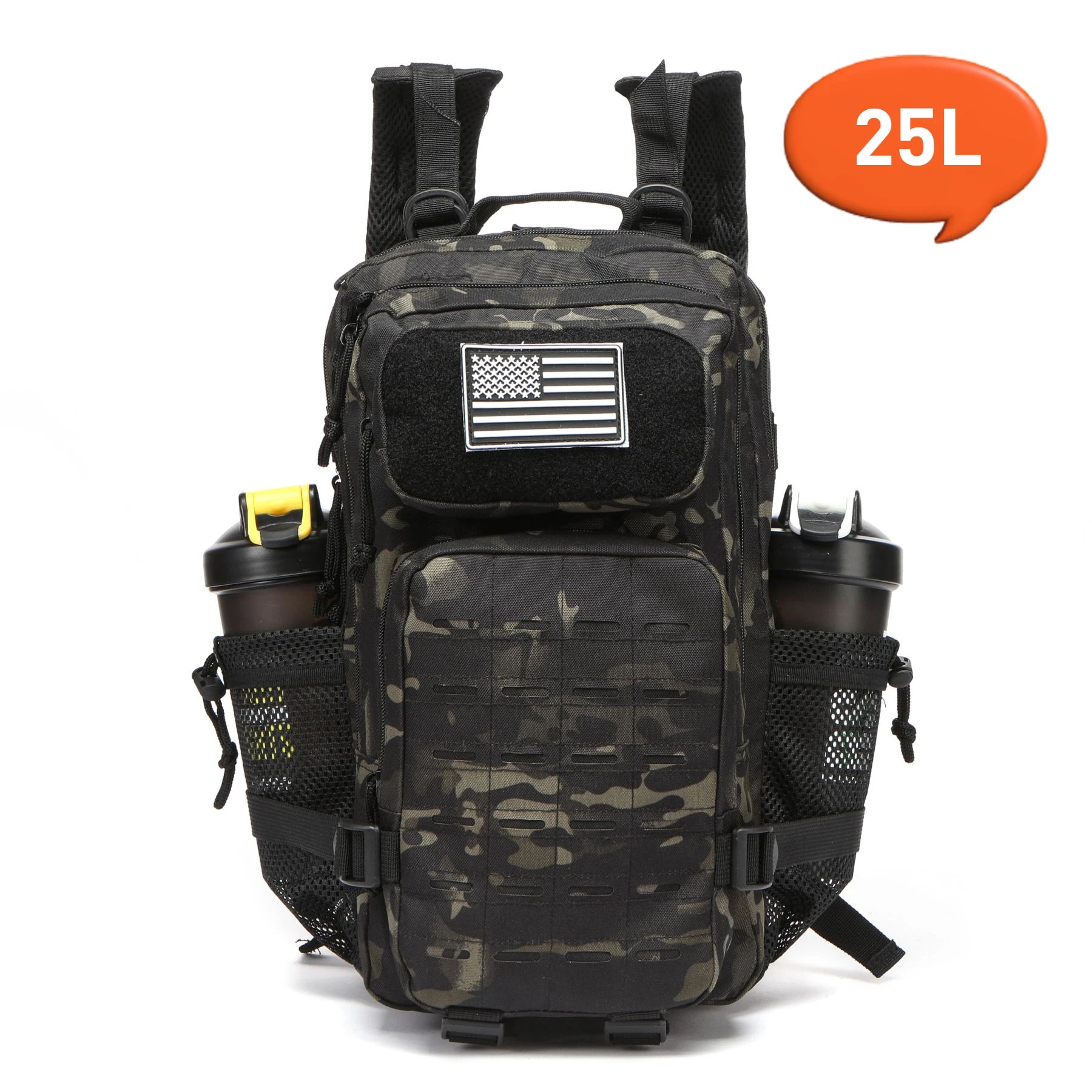 Mochila Táctica MOLLE 25L/50L con 2 Portabotellas – Senderismo, Caza, Gimnasio y EDC