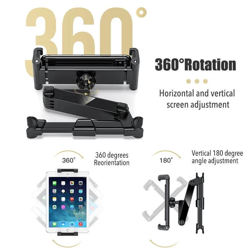 Soporte de Reposacabezas para Auto 360° Telescópico – Teléfono y Tablet 5″–12,9″
