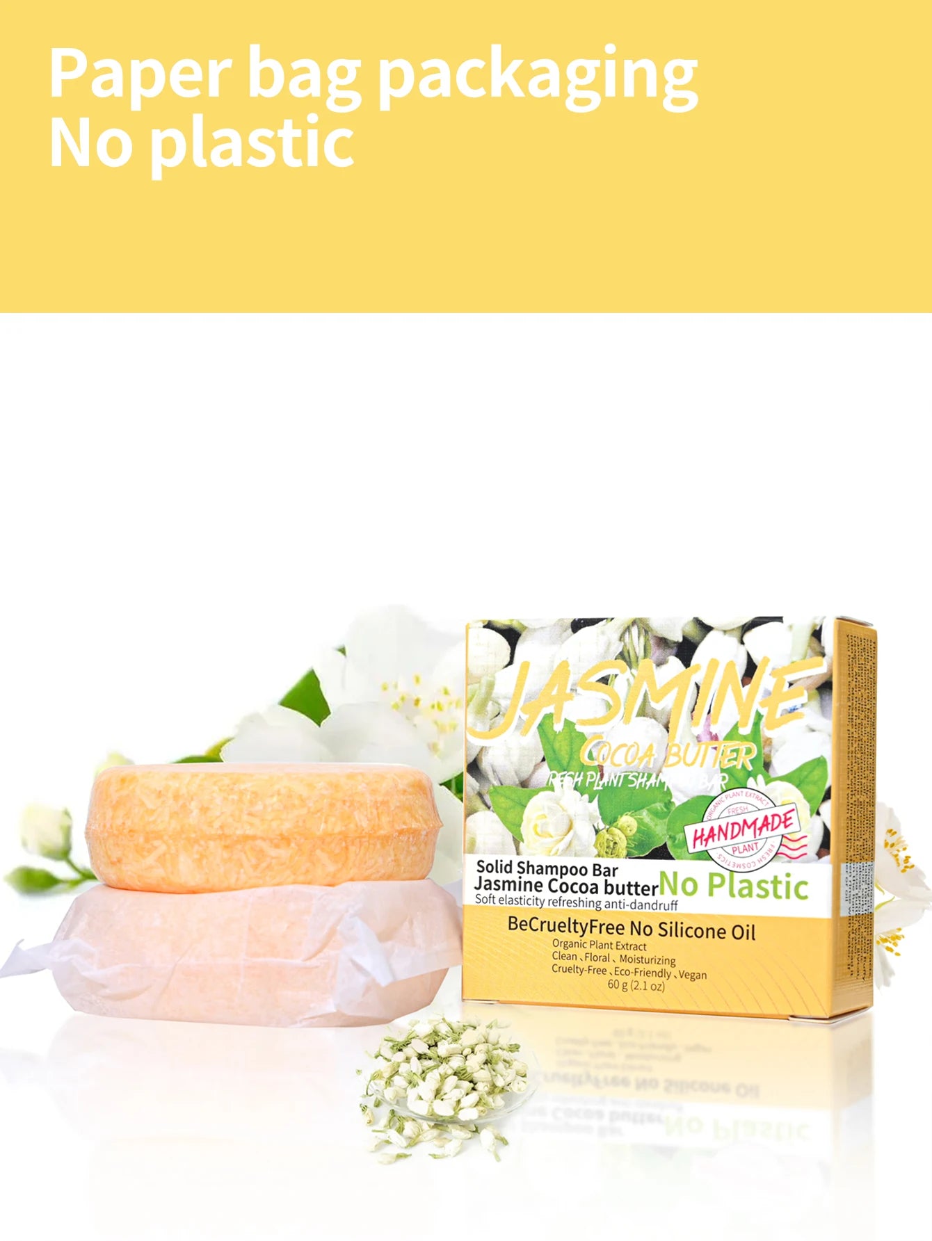 Shampoo sólido artesanal de jazmín | Control de grasa y frescura