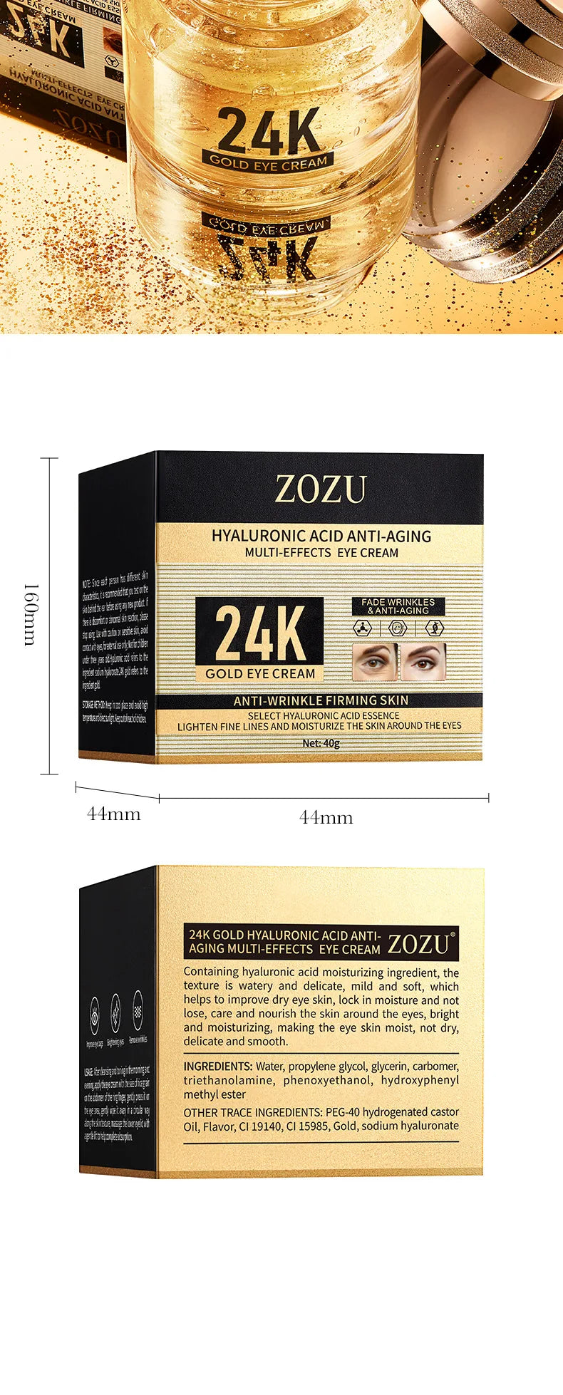 Crema Contorno de Ojos con Oro 24k y Ácido Hialurónico Anti Ojeras