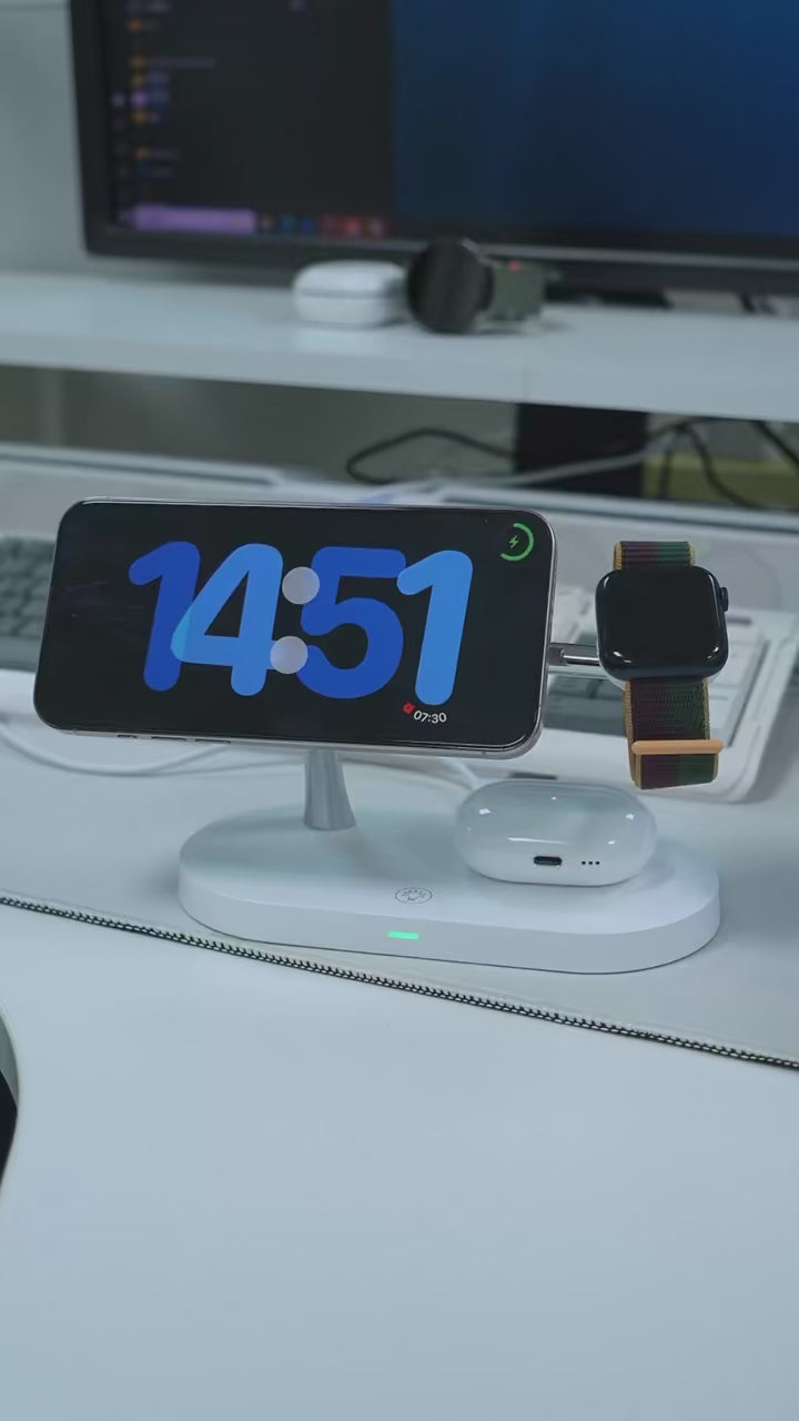 Cargador Inalámbrico 3 en 1 TIMESS 15W – iPhone 12–16, Apple Watch 4–10 y AirPods Pro (USB-C)